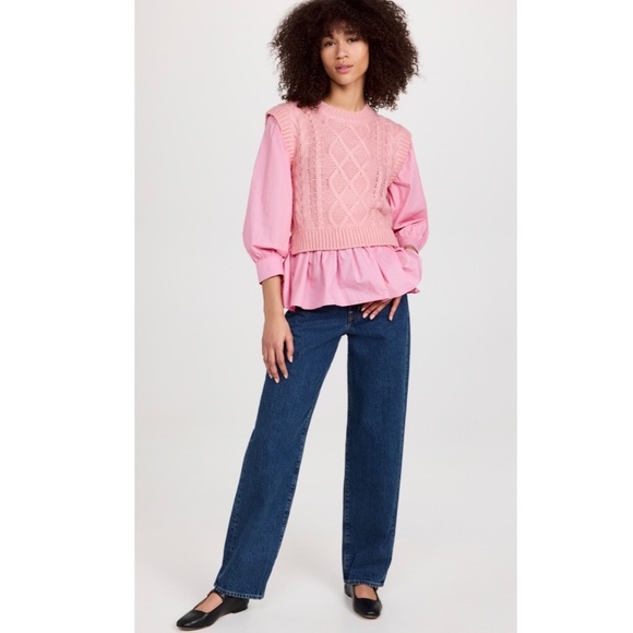 🆕 English Factory Mixed Media Cable Knit Sweater - Picture 3 of 7